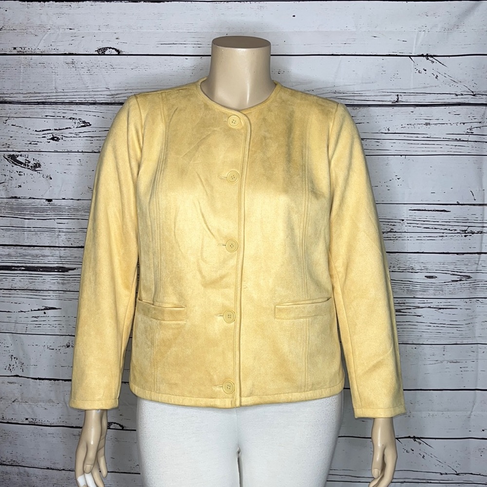 Linea by Louis Dell’Olio Size 16 Yellow Button Front Faux Suede Jacket Blazer
